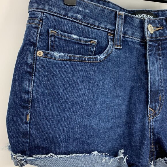 Express Denim Shorts Relaxed Low Rise Shortie Blue Jean Cuffed - Picture 4 of 10
